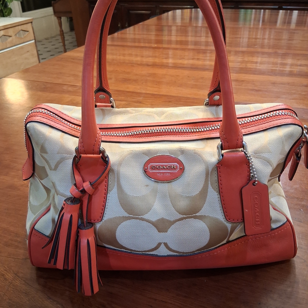 Coach Tan and Orange Satchel with Structured Design